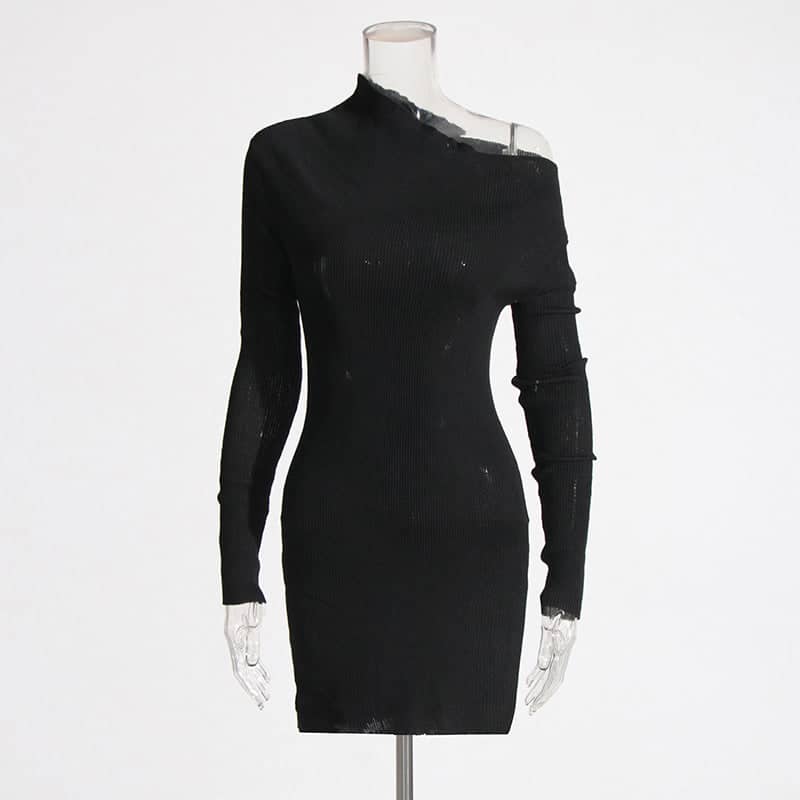 O1CN01iugmMS2Gura9KXaqy__2208814299076-0-cib.jpg Early Autumn Simple Graceful Diagonal Collar Off Shoulder Slim Fit Figure Flattering Solid Color Knitted Dress Women - Image 3